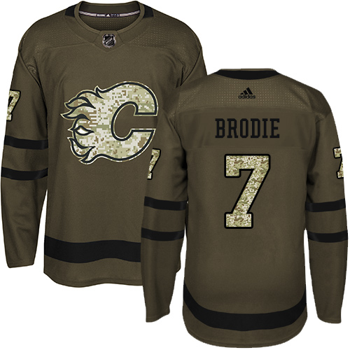 Adidas Flames #7 TJ Brodie Green Salute to Service Stitched Youth NHL Jersey - Click Image to Close